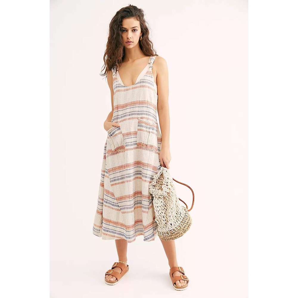NWT Free People Harper Striped Midi Dress S Boho Prairie Cottage Farmhouse Beach